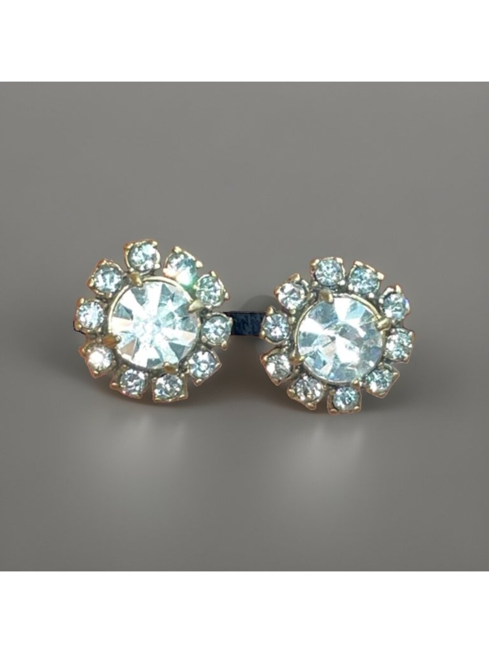 Signed J Crew Clear Crystal Rhinestone Stud Earrings Flower
